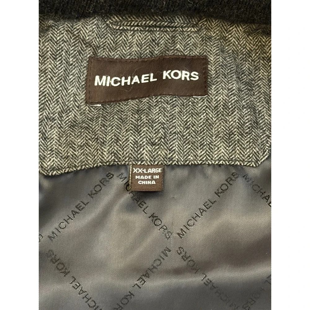 Michael Kors Full Zip Herringbone Wool Gray Black Down Puffer Vest Men XXL‎